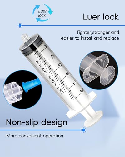 Image of 60ml Luer Lock Syringe without Needle - 60cc Plastic Syringes, Sterile, Individually Sealed, Pack of 50
