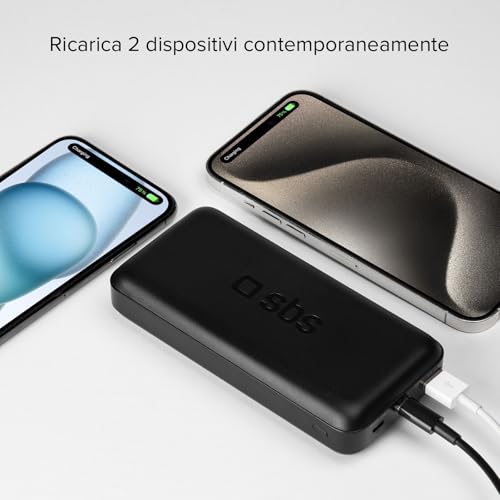 SBS PowerBank 20K FAST, 20W Power Delivery, 20.000mAh, Power Bank con Ricarica Rapida, LED di Carica, USB-C, USB-A, Caricabatterie Portatile da Viaggio, Design Compatto, Nero - Immagine 5