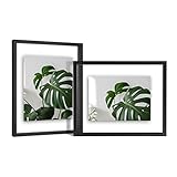 EGOFINE 14x11 Floating Frames Set of 2, Double Acrylic Glass Picture Frame, Made of Solid Wood Display Any Size Photo up to 14x11, Wall Mount or Tabletop Standing, Rustic Black