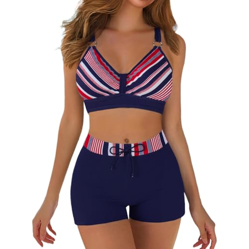 Bikini de dos piezas para mujer, traje de baño de dos piezas, control de abdomen, sexy, control de abdomen, piscina, pushup, deporte, playa, vacaciones, moldeador de dos piezas, azul, S