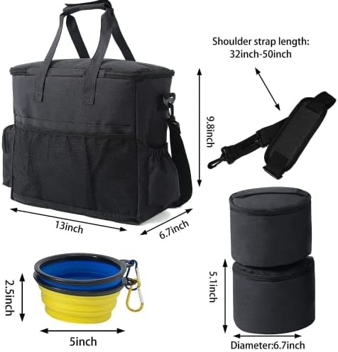 Dog Travel Bag Pet Multi-Use Dog Outdoor Bag with Locking Safety Zippers, Food and Accessory Overnight Black Carrier Bag for Traveling For Dogs, Cats & Pets Includes Bowls, Matt & Shoulder Strap