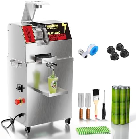 WantJoin Sugar Cane Juicer Machine - Commercial SugarCane Machine with 3 Rollers (75% Juice Yield, 660LBS/H), Easy-Clean SugarCane Juice Machine, Stainless Steel for Restaurants, Beverage Shops, 880W