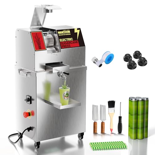 WantJoin Sugar Cane Juicer Machine - Commercial SugarCane Machine with 3 Rollers (75% Juice Yield, 660LBS/H), Easy-Clean SugarCane Juice Machine, Stainless Steel for Restaurants, Beverage Shops, 880W