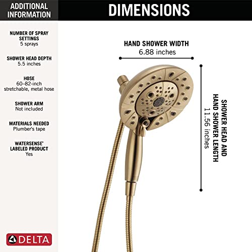 Image of Delta Faucet 5-Spray In2ition Dual Shower Head with Handheld Spray, H2Okinetic Gold Shower Head with Hose, Showerheads, Handheld Shower Heads, Magnetic Docking, Champagne Bronze 58480-CZ-PK