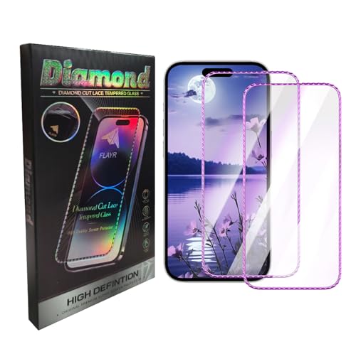 Ghyivktc 2 Pack Screen Protector for iPhone 15 Pro [6.1 inch],Diamond Cut Lace Tempered Glass,Long Durable Diamond Screen Protector,Case Friendly Tempered Glass Film[9H Hardness],HD Clear (2*Purple) -  A1-15pro