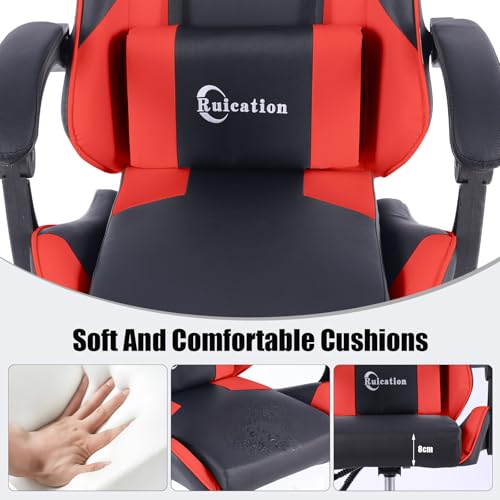 Gaming Chair Office Chair Desk Chair Swivel Tilt Computer Chair Ergonomic Design with Headrest & Lumbar Cushion Reclining Back Support for Home Office (Red) - Image 5