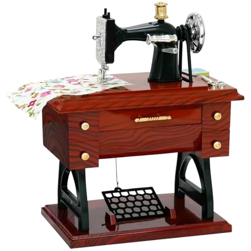 Image of PATPAT Vintage Mini Sewing Machine Retro Style Music Box Showpiece Wind-Up Music Box Ornament Creative Desk Decor Toy Vintage Gift for Kid Children