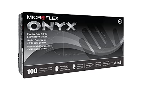 Microflex Onyx N64 Disposable Nitrile Exam Gloves For Automotive, Metal Fabrication W/Textured Fingertips - Large, Black (Box Of 100) #TOP18