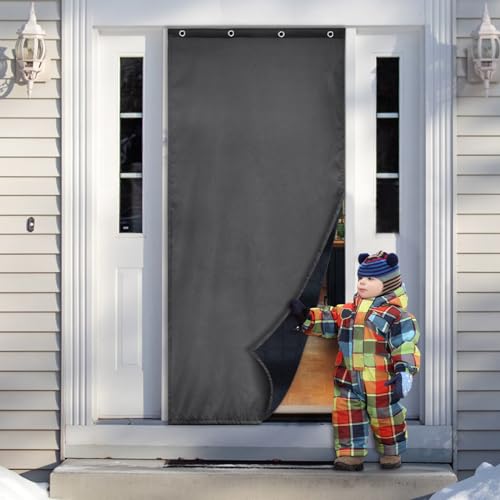 Lapalife Heavy Duty Waterproof Windproof Thermal Insulated Door Curtain,Blackout Soundproof Curtains,Cordless Door Drapes Eyelet Panel for Kitchen/Living Room/French Door,39x83inches,Gray