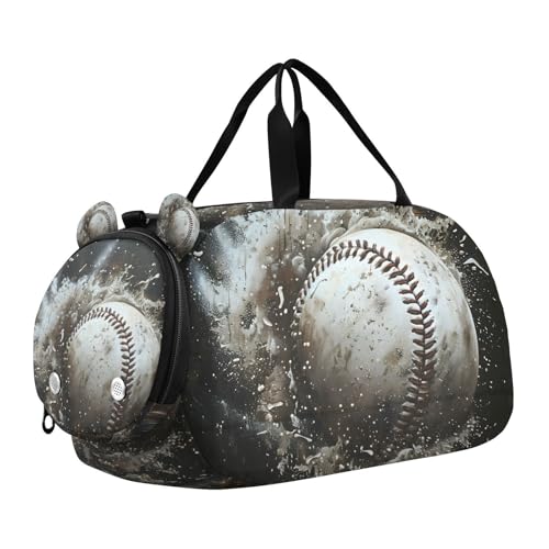 Gym Travel Duffle Bag for Boys Girls Baseball Ball with Water Sports Dance Bag with Shoe Compartment & Wet Pocket Football Kids Travel Bag Teens Sleepover Carry