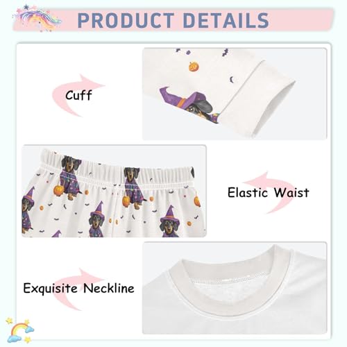 Fustylead Halloween Dachshund and Pumpkin Cotton Pajamas 2-Piece Long Sleeve Sleepwear Matching Set4