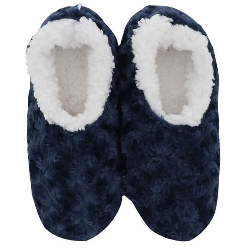 Image of Snoozies! Roses In Bloom Super Soft Sherpa Fleece Womens House Slippers ladies Sizes 3-9 Blue, Navy, Pink and Violet (Navy, UK Footwear Size System, Adult, Women, Alpha, Medium, Small)