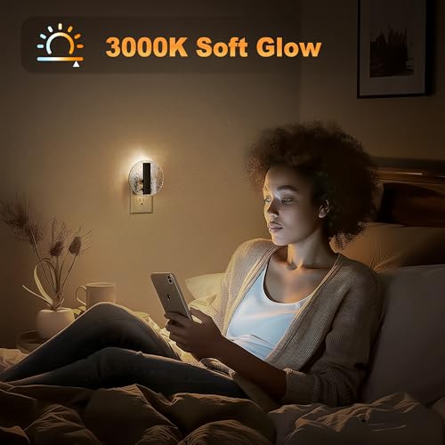 Image of JandCase Night Light, LED Night Lights Plug into Wall, 3000K Warm White Nightlight with Dusk to Dawn Light Sensor, 0-100LM Adjustable Brightness, for Bathroom, Bedroom, Hallway, Stairs, 2 Pack