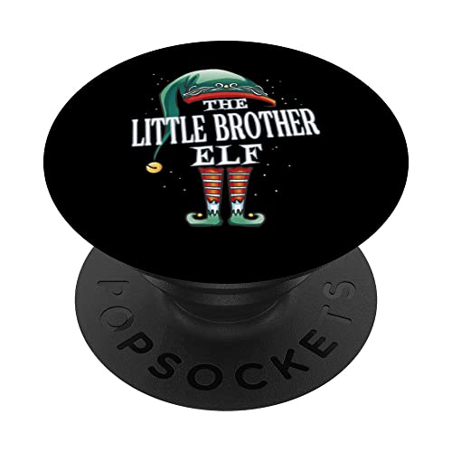Little Brother Elf Christmas Group Xmas Pajama Party PopSockets Swappable PopGrip, Black