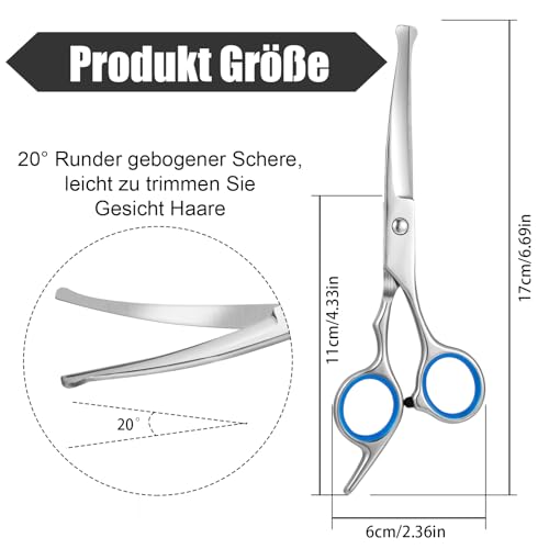 Jostift Hundeschere Set, Fellschere für Hunde und Katzen, Profi Runder Grooming Schere, Blau