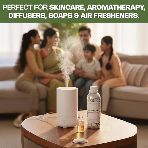 Image of VedaOils Geranium Essential Oil 100ml | Pure & Natural Geranium Oil for Skin, Hair, Diffuser, Candles, Air Fresheners, Soaps & Aromatherapy