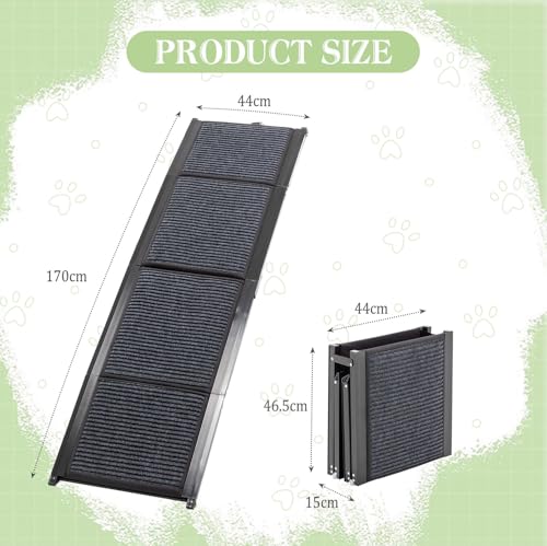 Pawhaven Folding Dog Ramp Non-Slip Pet Ramp For Cars Sofa Bed – Dog Steps For Car, Large & Small Dogs, Lightweight Portable, 170X44CM - 9