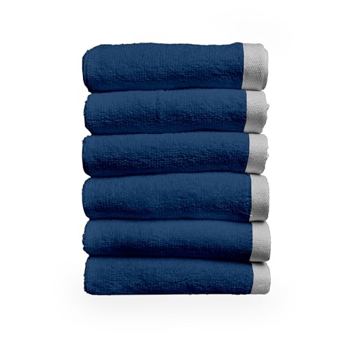 Image of Divine Casa 500 GSM Cotton Face Towel Set of 6 | 30 x 30 CM Blue Soft Absorbent Cotton Face Towels | Luxury Spa Quality Quick Dry Washcloth Set