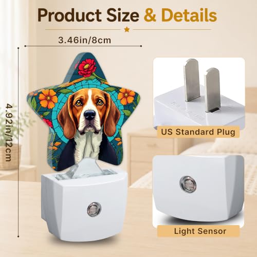 Image of Star Night Light with Dusk to Dawn Sensor, Glass Window Dog Plug in Night Light for Kids Bedroom Nursery, Soft Warm Glow Lamp for Hallway Bathroom Energy Saving