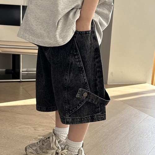Pantalones cortos con diseño único de patchwork estilo denim holgado infantil 5