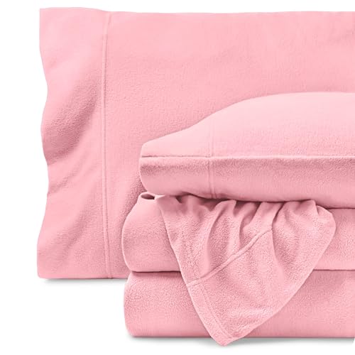 Image of Bare Home Super Soft Fleece Sheet Set - Twin Size - Extra Plush Polar Fleece, No-Pilling Bed Sheets - All Season Cozy Warmth (Twin, Light Pink)