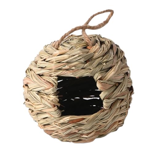 Hemobllo Nid D'oiseau Tressé en Paille Naturel, Nichoir Suspendu Confortable et Rustique, Abri pour Petits Oiseaux, Décoration Jardin Extérieur, Lot de 2