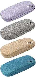 FRIUSATE 4 Pack Hard Shell Eyeglasses Case, Linen Fabrics Large Sunglasses Case Concise Glasses Protective Case (Random Color)
