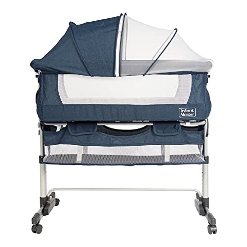 Infant Master Bassinet, 3 in 1 Crib for Baby, Movable Baby Bassinet, Portable Baby Bed, Rocking Cradle, Safe Co-Sleeper, Height Adjustment, Angle Tilt, Storage Bag, Ideal for Home & Travel, Blue