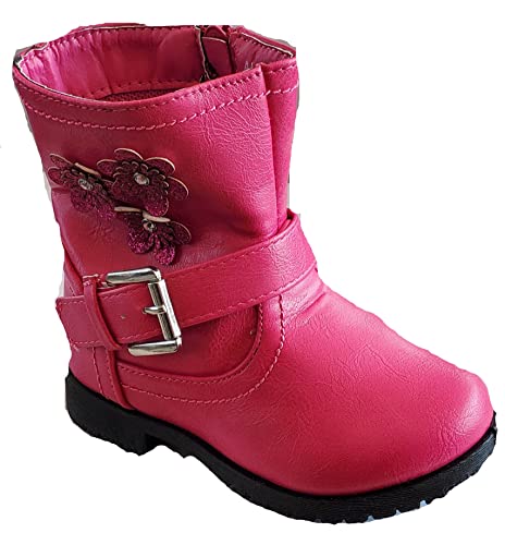 Jelly Bean Girl Combat Boot Bootie Black Tan Pink Flowered BCT01 (Pink, 6 Little Kid, numeric_6)