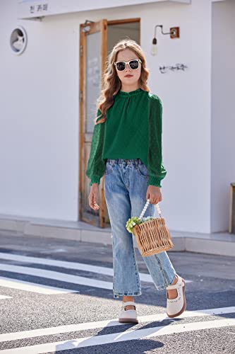 Image of Arshiner Girls Long Sleeve Shirts Chiffon Blouses Swiss Dot Frill Neck Top