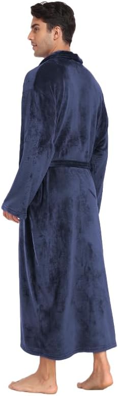 SPLASHGRIP Mens Fleece Robe Soft Plush Collar Shawl Bathrobe Lightweight Long Bath Shower with Belt & 2 Pockets