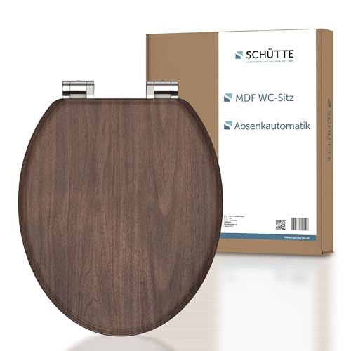 SCHÜTTE DARKWOOD Siège de WC avec abaissement automatique en bois, siège de toilettes avec abattant de toilettes avec motif (charge maximale de la lunette 150 kg), couleur bois