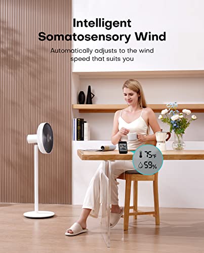 Ofuzzi Breeze 10 Pro+ Smart Pedestal Fan, Built In Temperature & Humidity Sensor,Works With Alexa/Google,Portable Cordless Stand Fan,100 Speeds,140°+39° Oscillating Fan, Pedestal Fan For Bedroom,White #TOP1