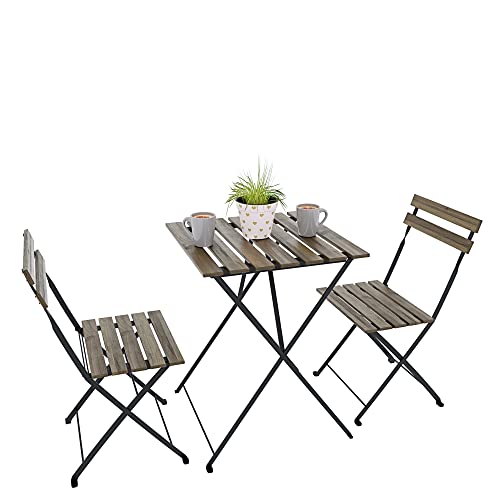 Set Bistrot 2 Stühle Mit Klapptisch Platzsparend Akazienholz Und Metall Wohnzimmer für Terrasse Garten Balkon Outdoor Pool Terrasse Möbel… – Ansicht 6