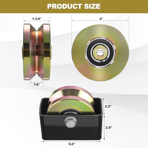 434 sliding gate rollers wheel 2 pack v groove slide wheel 1-3434 width with welded bracket heavy duty solid double bearing 3000 lbs capacity with screws