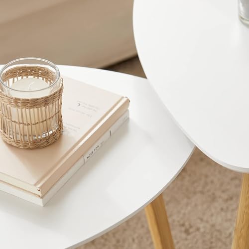 Image of Modern Wooden Nesting Side Table Set of 2 for Living Room | Space Saving Sofa Side Table | Bedside End Table | Multipurpose Accent Tables for Home Bedroom Office (White, Nesting)