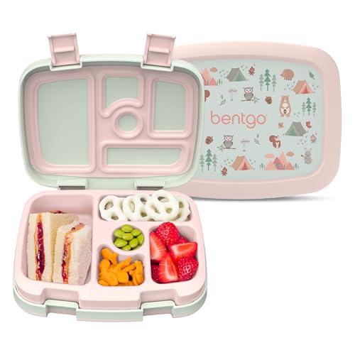 Image of Bentgo Kids Prints Leak-Proof, 5-Compartment Bento-Style Kids Lunch Box - Ideal Portion Sizes for Ages 3-7, Durable, Drop-Proof, Dishwasher Safe, & PFAS & BPA-Free Materials (Nature Adventure)