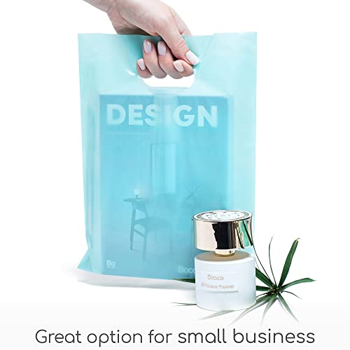 Image of 100 Pastel Teal Plastic Bags With Handles 9x12 Merchandise Bags