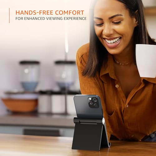 amazon basics Multi Angle Desktop Foldable Stand Tablet/Mobile Stand Holder for iPhone, Android, Samsung, OnePlus, Xiaomi, Smartphones. Portable, for Your Bed,Home, Office, Home (Black) (Image - 3)