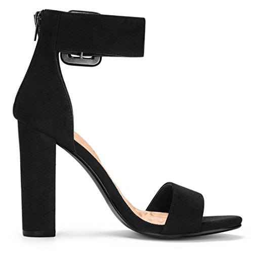 Allegra K Allegra K Women's Block Heel Zipper Buckle Black Ankle Strap Sandals - 7 M US
