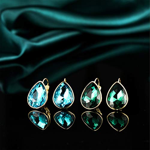 12 Pairs Shiny Rhinestone Hoop Dangle Leverback Earrings Colorful Crystal Cartilage Earrings For Women Girls (Water Drop Shape) #TOP4