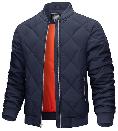 TACVASEN Men's Padded Jackets Winter Full Zipper Fleece Casual Bomber Varsity Coat Navy M