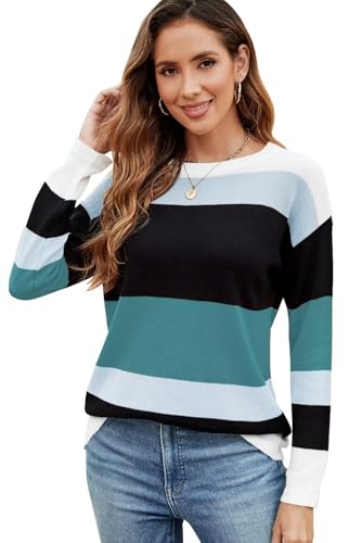 FEKOAFE Women's 2025 Cute Striped Sweaters Crew Neck Long Sleeve Pullover Sweaters for Women4
