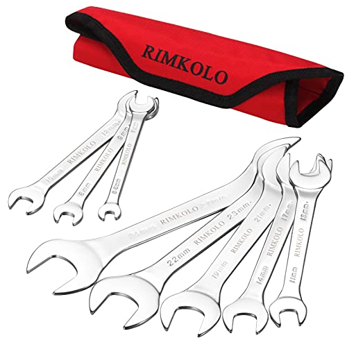 Rimkolo Super-Thin Open End Wrench Set, 8-Piece Metric 5.5Mm To 27Mm Chrome Vanadium Steel Wrench Set With Rolling Pouch #TOP17