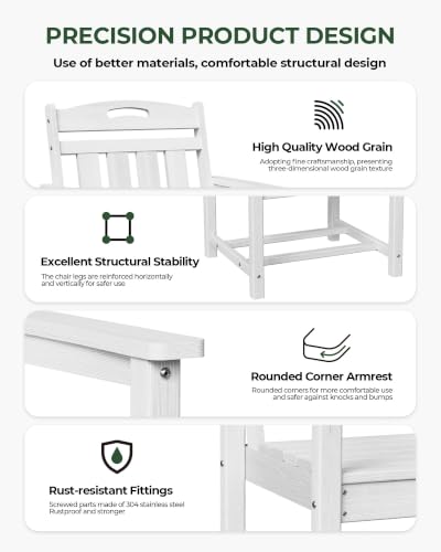 Image of Patio Chairs Set of 2, HDPE Outdoor Dining Chairs with Wide Seat, All Weather Oversized Porch Chair for Garden, Backyard, Deck - White