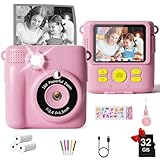 GKTZ Sofortbildkameras Kinder - 1080P HD Sofortdruck von Fotos - Geburtstag Geschenk für Mädchen im Alter von 5 6 7 8 9 10 Jahren (Pink)