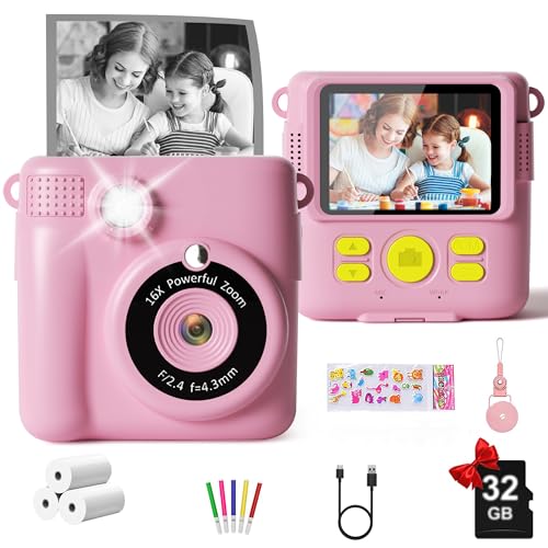 GKTZ Appareil Photo Instantané Enfant - 1080P HD Appareil Photo Numérique, Jouet avec 32GB Carte...