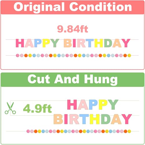 Image of 2-PCS Pre-Strung 3D Felt Happy Birthday Banner,Macaron Birthday Decorations | Reusable,Adjustable Distance,Soft,Max span 10ft,NO Assembly Required,Set up your birthday decorations in just one minute