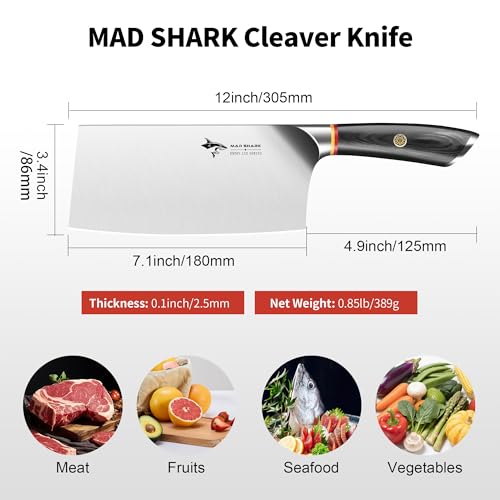 MAD SHARK 7 inch Kitchen Knife, Professional Sharp Vegetable Cleaver, German Military Grade Composite Steel with Ergonomic Handle, Chef Knife for Home, Kitchen & Restaurant Cooking Cutting Chopping
