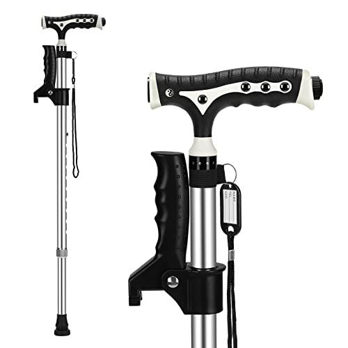 Hold 440 Lbs Walking Cane for Men & Women Aluminum Alloy Lightweight Height Adjustable Walking Stick Heavy Duty Foldbale Free Standing Cane with LED for Seniors Adults